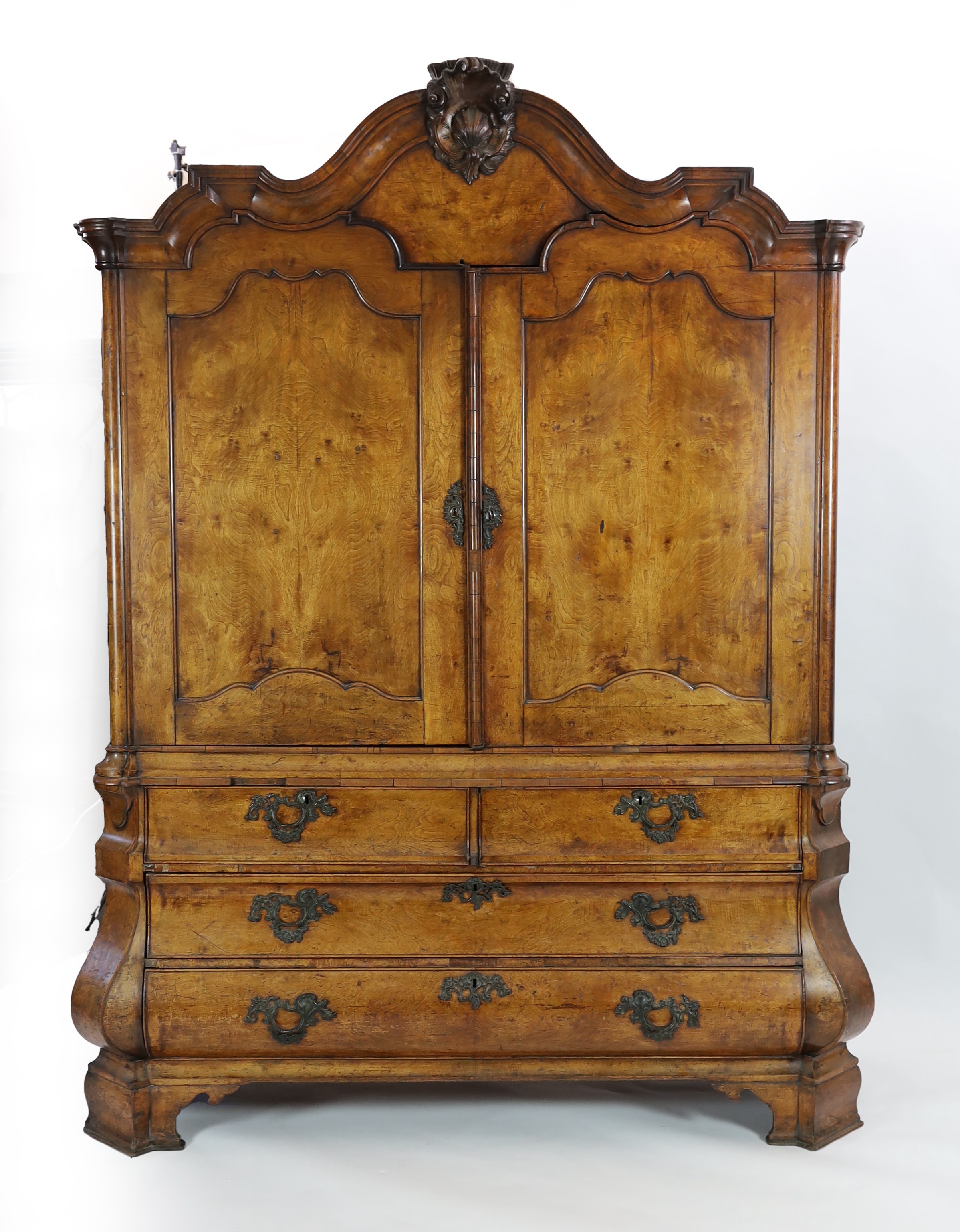 An 18th century Dutch walnut armoire, width 190cm, depth 70cm, height 254cm